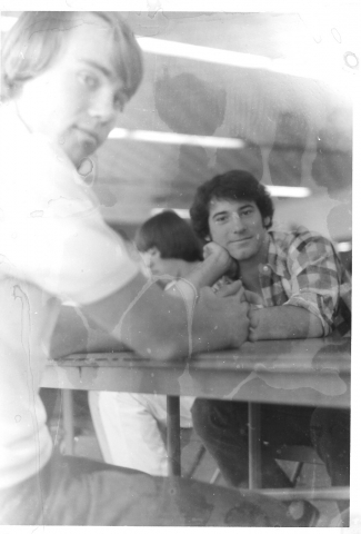 Reynolds Murray and Tim Garvey hanging out in the cafeteria