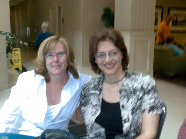 The next morning in the lobby after breakfast - Nancy Anderson and Loreen Leedy