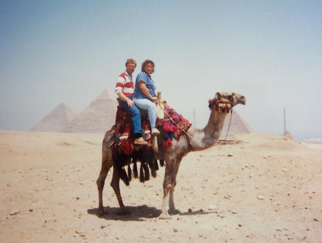 Geoff Trotman & Sue Berryhill at the Pyramids in Egypt, 1993